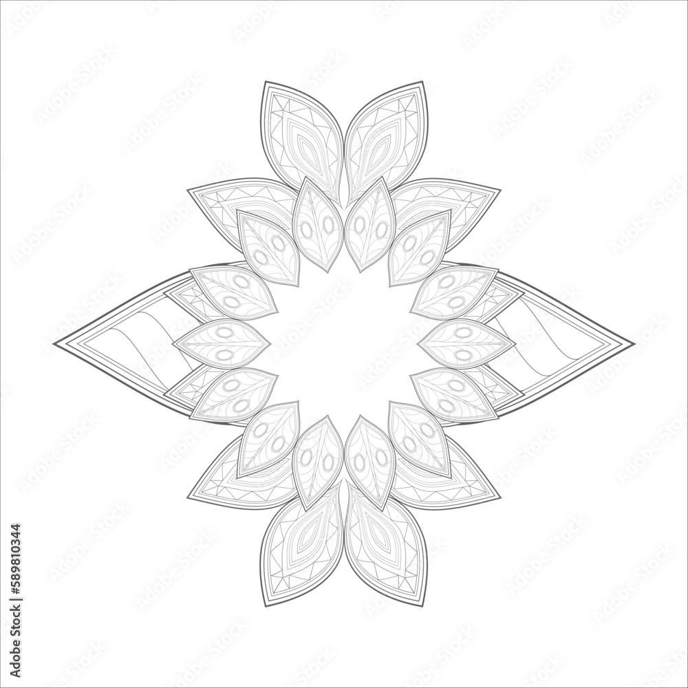 coloring page. Vector coloring book of flowers for adult, for meditation, relax and fun. attractive flowers design for colouring book in black outline and white background
