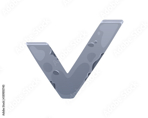 Stone checkbox, tick. Metal plaque button for gui. Right answer, checkmark sy...