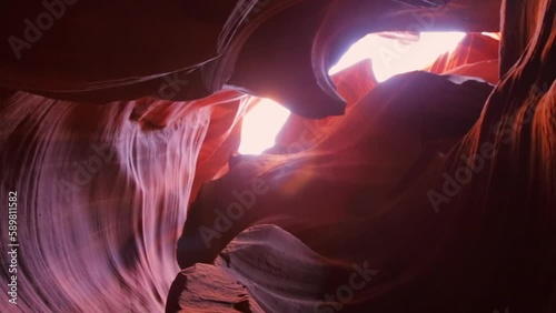 Low angle shot of the colored rock formations of Upper Antelope Canyon, USA