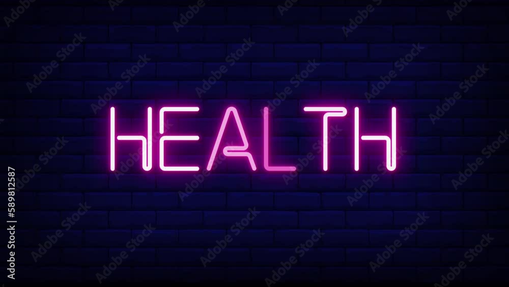health neon light text on brick wall background motion animation. Glowing large text concept looping animation. health neon light text on brick wall background motion animation. Glowing large text concept looping animation.