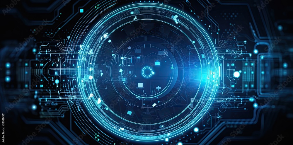 modern technology circle background or abstract image, in the style of rtx on, blueprint, circuitry, lens flare, light navy and sky-blue, Illustration Generative AI modern technology circle background or abstract image, in the style of rtx on, blueprint, circuitry, lens flare, light navy and sky-blue, Illustration Generative AI