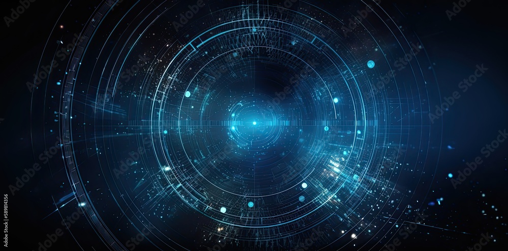 modern technology circle background or abstract image, in the style of rtx on, blueprint, circuitry, lens flare, light navy and sky-blue, Illustration Generative AI