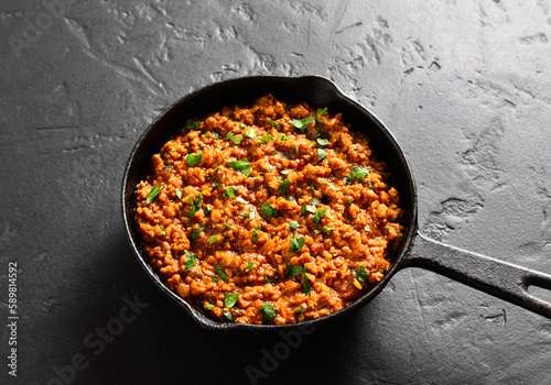 Keema curry in frying pan