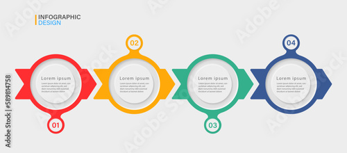 Business infographic design template with 4 options or steps. Can be used for workflow layout, diagram, presentation, web design, infographic. Vector illustration