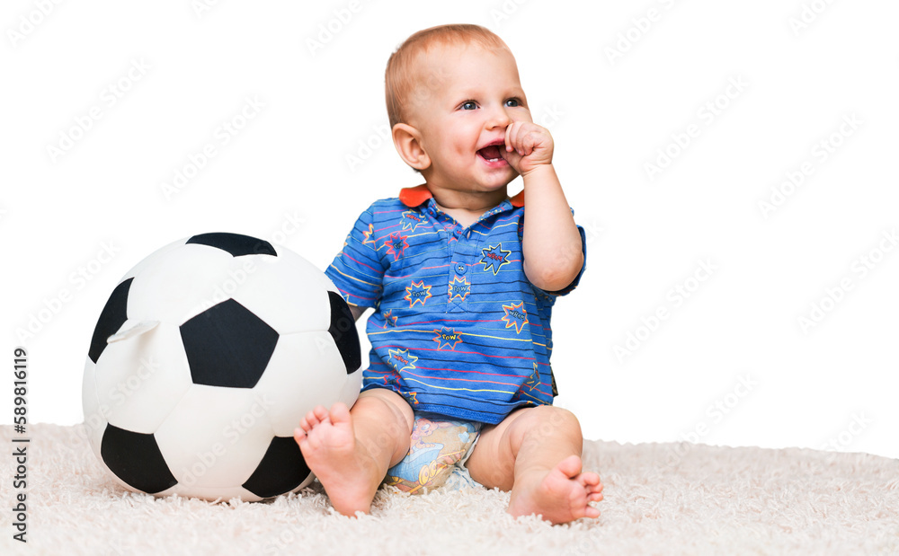 Cute boy play with ball isolated on white background Cute boy play with ball isolated on white background