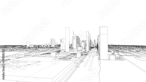 Outline city concept vector. Wire-frame style