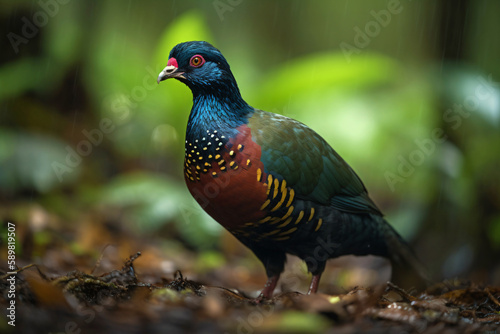 black-naped pheasant pigeon - rare bird in the rainforest, generative ai