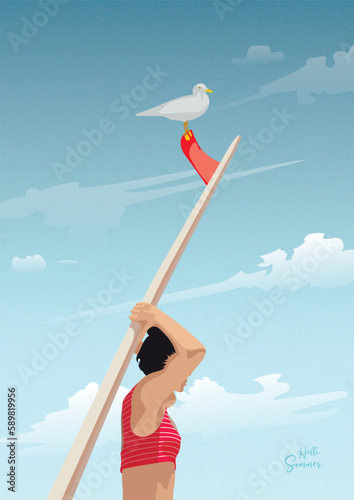 a woman with a surfboard