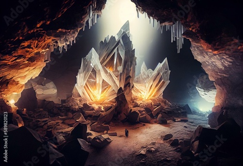 Underground Crystal Cave Inside. Generative AI
