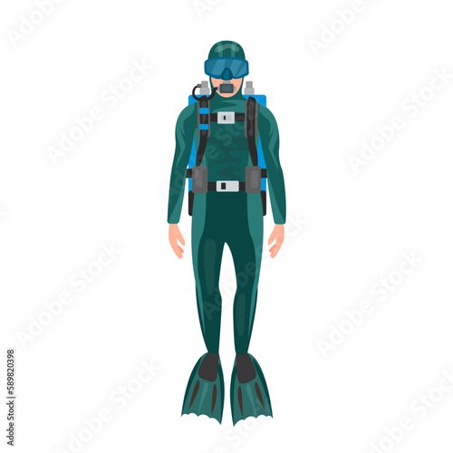 Scuba diver illustration in color cartoon style. Editable vector graphic design.