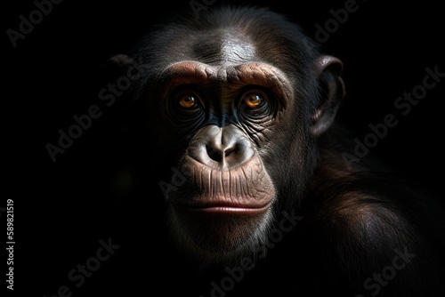 Ape face portrait. black background. generative ai © TeamDF