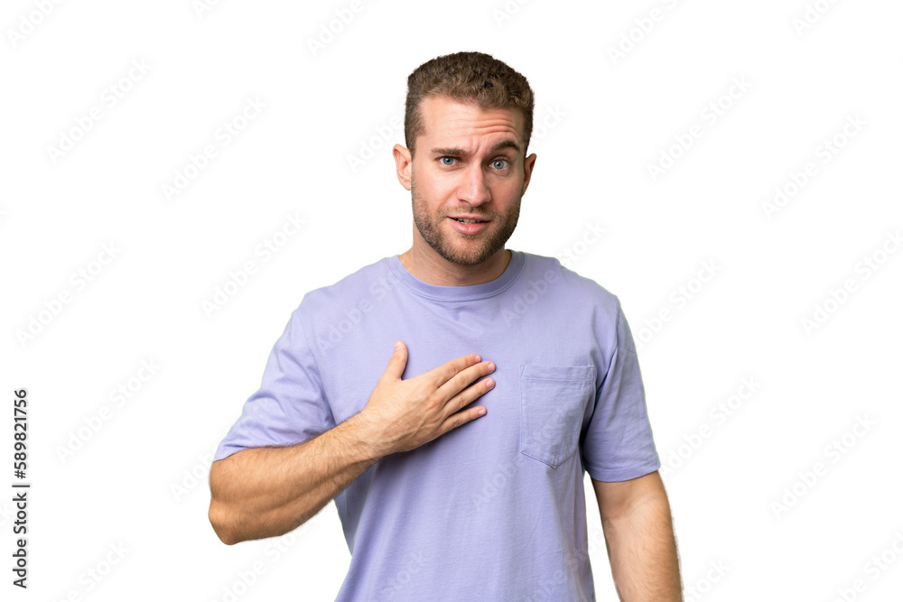 Young handsome caucasian man isolated on green chroma background pointing to oneself Young handsome caucasian man isolated on green chroma background pointing to oneself