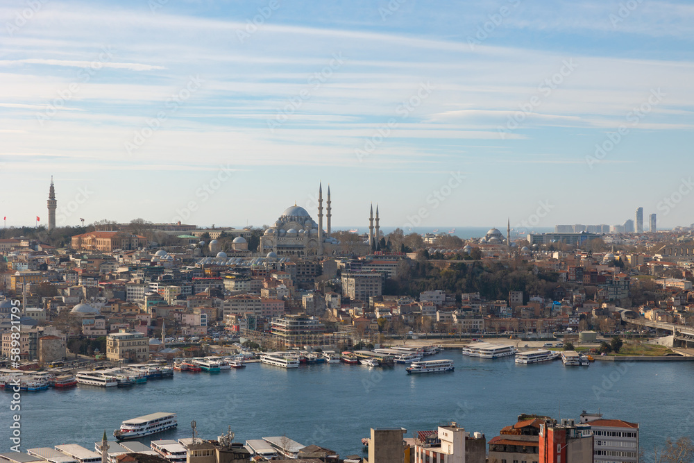 Suleymaniye Mosque and cityscape of Istanbul from Galata Tower