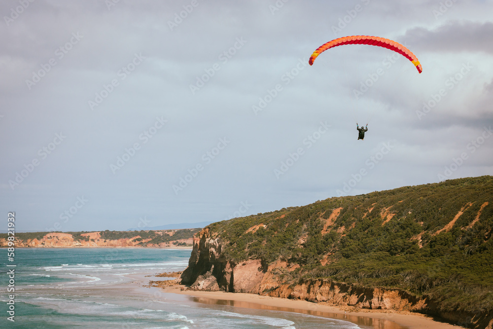 paragliding on the beach. Adventure in Australia. paragliding on the beach. Adventure in Australia.