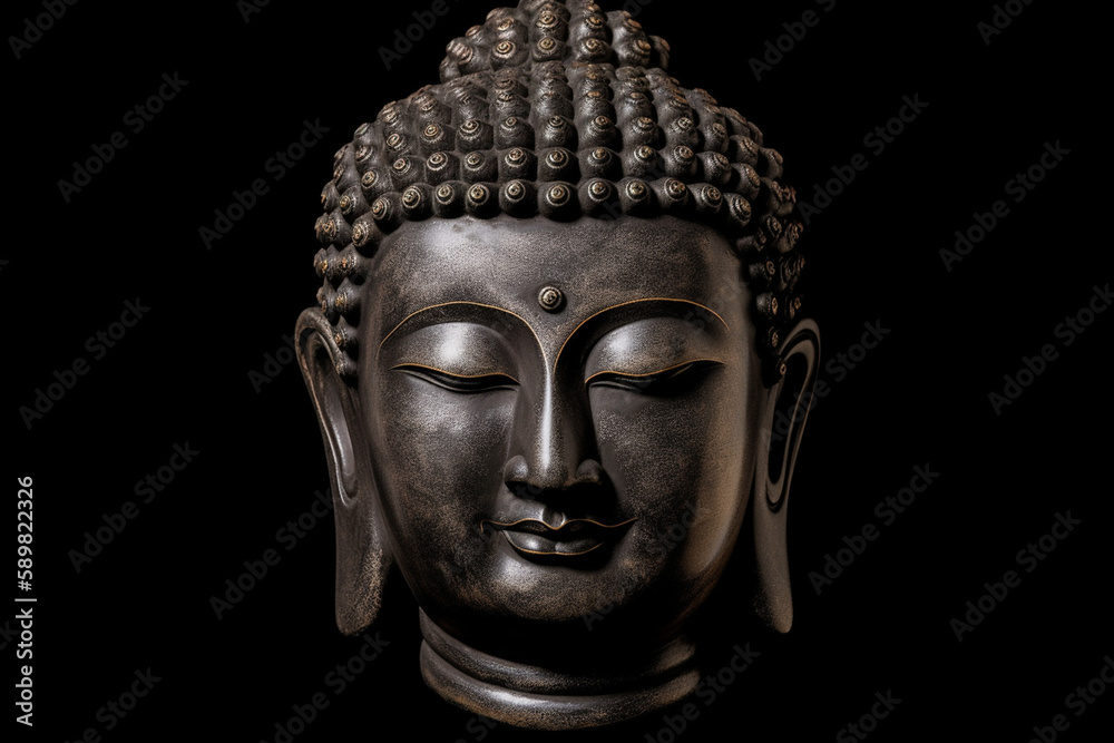 Buddha statue on black background, Generative AI