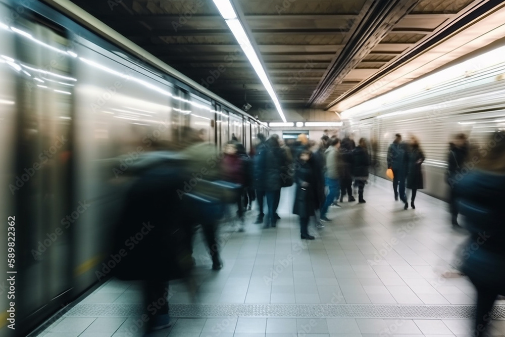 People at rush hour, walking commuting city concept. Generative ai.