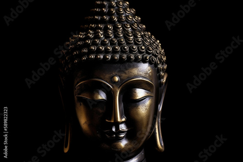 Buddha statue on black background, Generative AI