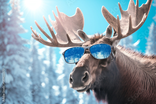 funny-bull-moose-looking-cool-wearing-sunglasses-in-a-northern-winter-environment-generative-ai