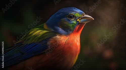 Close up shot of Painted bunting on a tree. Generative AI © AngrySun