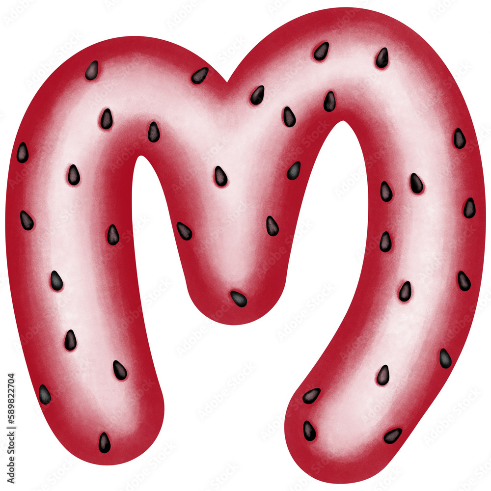 Watermelon alphabet letter M clipart.Summer watermelon alphabet illustration isolated on transparent background