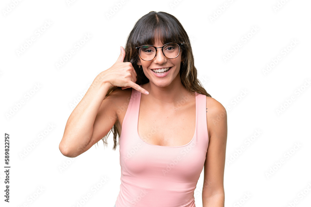 Young caucasian woman over isolated background making phone gesture. Call me back sign