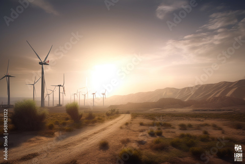 Windmills. Saving environment concept. Generative ai.