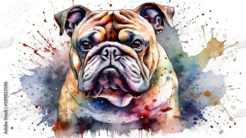 Furry Fun: Enrich Your Design with Watercolor English Bulldog Illustration, Generative AI