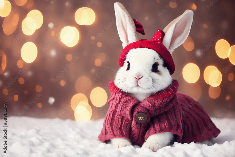 Portrait of a adorable bunny, funny and cute face closeup, ready for christmas. isolated on beautiful bokeh background, created with generative ai
Portrait of a adorable bunny, funny and cute face closeup, ready for christmas. isolated on beautiful bokeh background, created with generative ai
