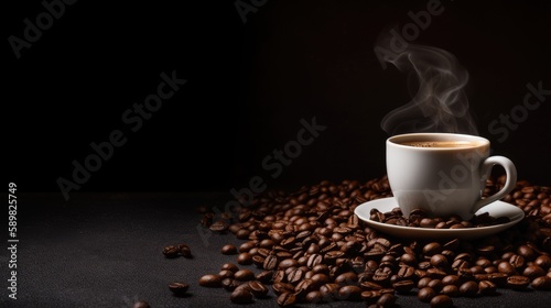 Espresso and roasted coffee beans. Generative AI