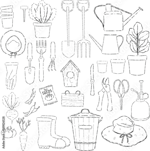 Graden tool elements hand drawn vector