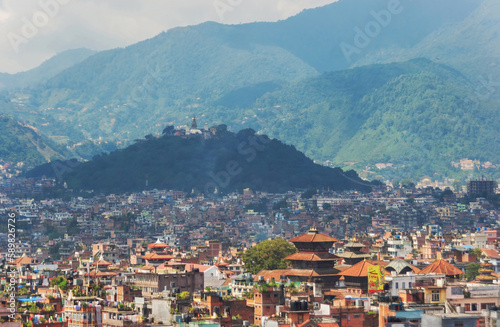 View of the city from above. Red roofs, stupas. Kathmandu. Nepal © yurybirukov