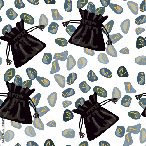 A pattern from a bag of runes. Stones with carved inscriptions are scattered. Odin's Viking-style handwriting. Flat vector isolated illustration. The element of divination, prediction of the future