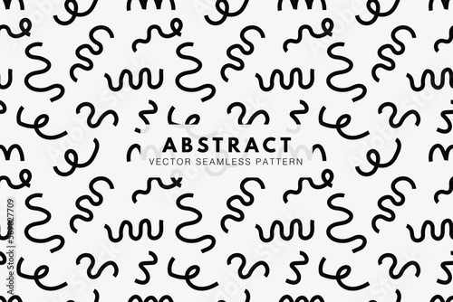 Wiggly lines black shapes abstract seamless repeating pattern