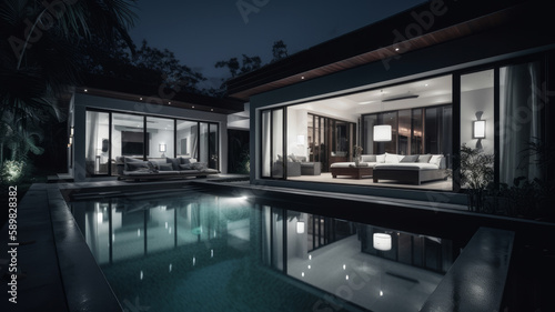 Real estate luxury villa. Illustration AI Generative