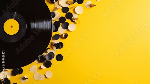 Music background with vinyl records. Illustration AI Generative.