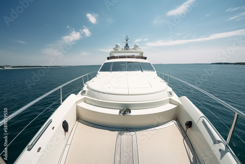 Front sundeck of a large motor yacht. generative ai

