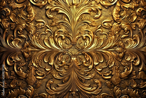 A gold wallpaper with a flower on it