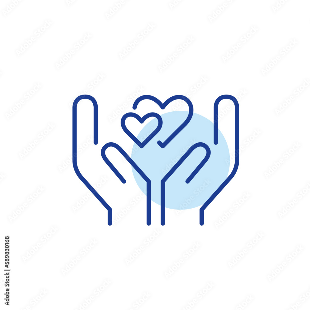 Love and romance icon. Two loving hearts in hands. Pixel perfect, editable stroke line icon Love and romance icon. Two loving hearts in hands. Pixel perfect, editable stroke line icon