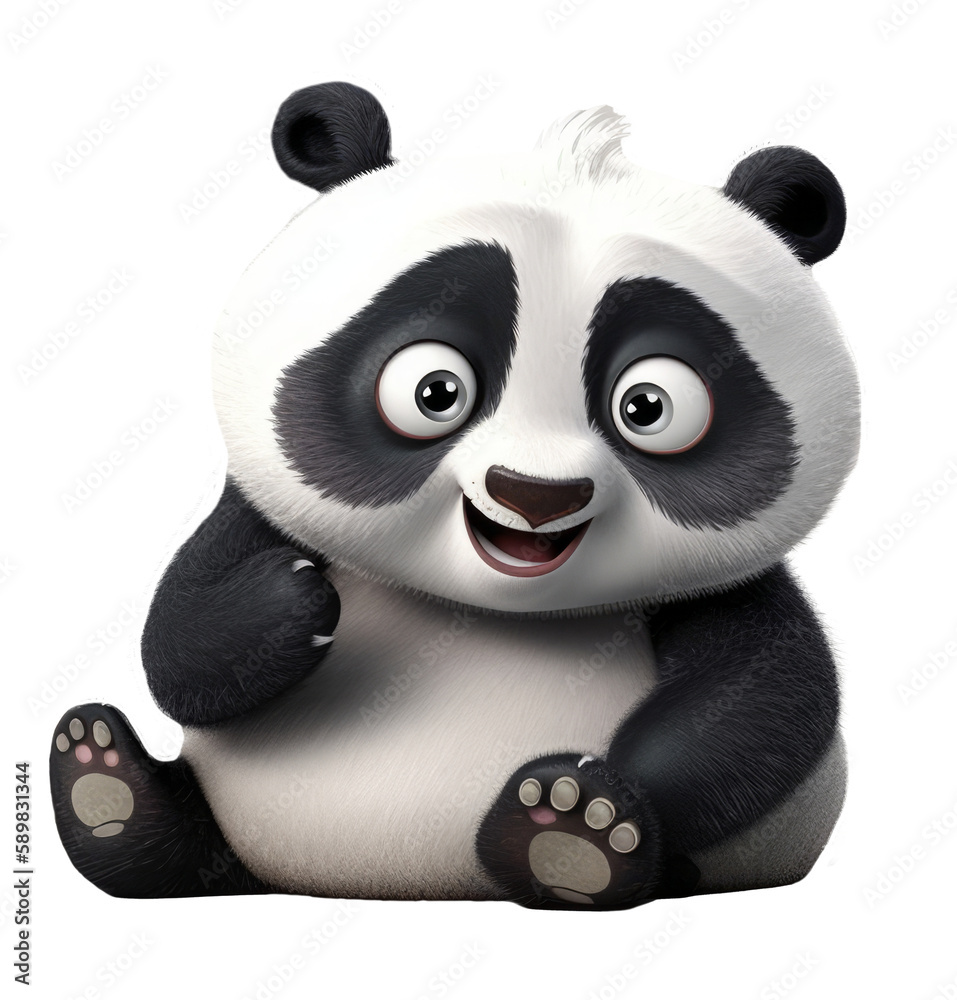 Naklejka premium Happy baby panda in cartoon style. Generative AI