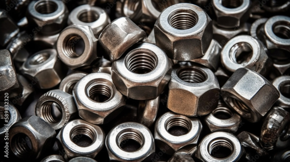 Stainless Steel Nuts. Bolt and Nut in metal. Generated AI Stainless Steel Nuts. Bolt and Nut in metal. Generated AI
