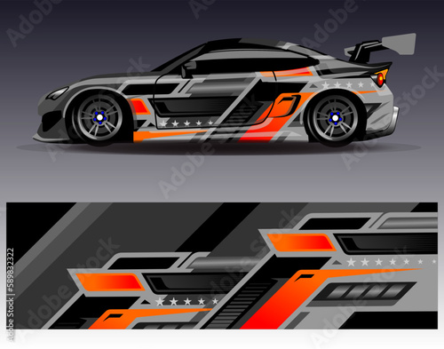 Car wrap design vector. Graphic abstract stripe racing background kit designs for wrap vehicle  race car  rally  adventure and livery