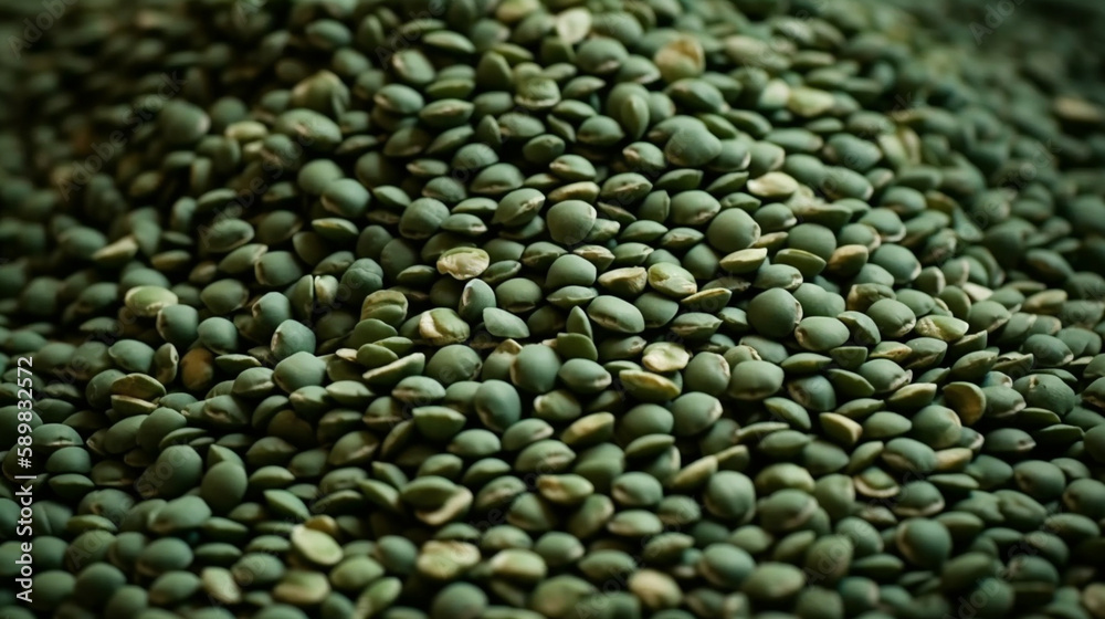 Pile of green lentil grains background surface texture Generated AI Pile of green lentil grains background surface texture Generated AI