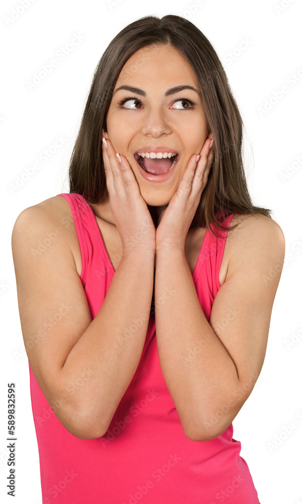 Portrait of beautiful young woman with brown hair and make-up posing Portrait of beautiful young woman with brown hair and make-up posing