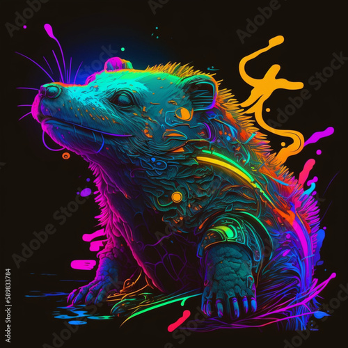 a day glo art colored cyberpunk platypus created with Generative AI Technology