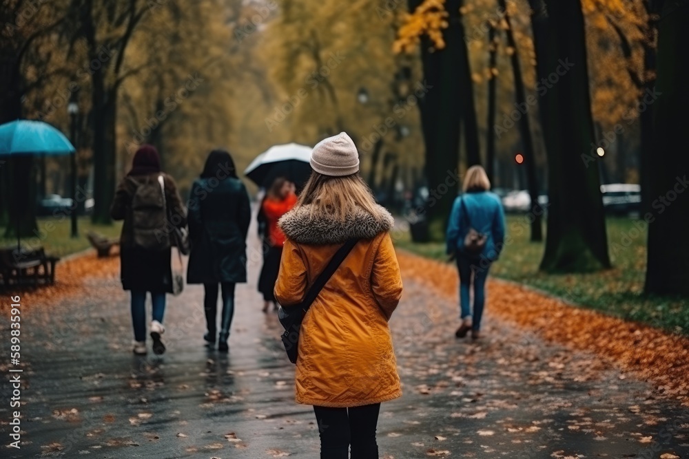 people walking in the park - autumn people walking in the park - autumn