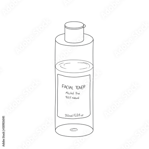 Toner vector in isometric style. Set of skin care. Skin care black and white vector in doodle style. Skin care items. Skin care products. Cosmetic products. Cosmetic items. EPS 10