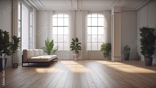 Modern bright interiors apartment mockup, Generative AI © Barosanu
