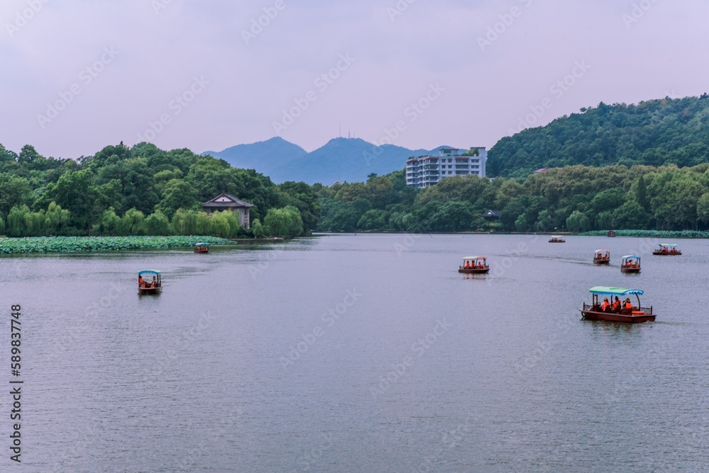 West Lake(Xihu) is located in Hangzhou, Zhejiang province, China.It is a beautiful and famous lake.