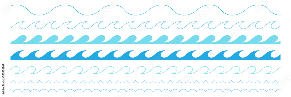 Sea waves. Waves. Set. Vector illustration on a white background.