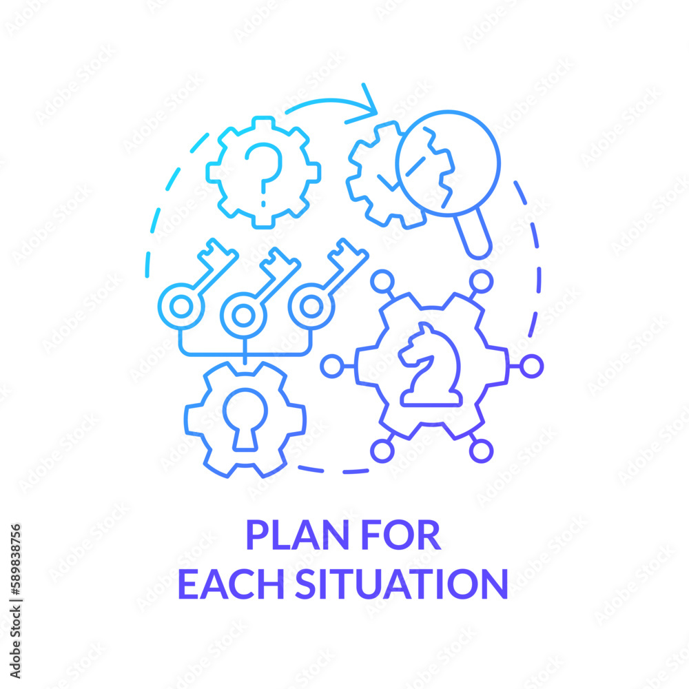 Plan for each situation blue gradient concept icon. Business security. Causal research benefit abstract idea thin line illustration. Isolated outline drawing. Myriad Pro-Bold font used
